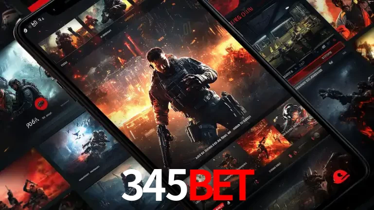 Tela de um celular exibindo uma galeria de jogos de tiro com temática militar, mostrando a variedade de e-sports disponíveis para apostas na plataforma de entretenimento 345BET.